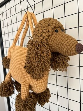 Handmade Brown Poodle Dog Tote Bag - Crochet Pet-Themed Purse